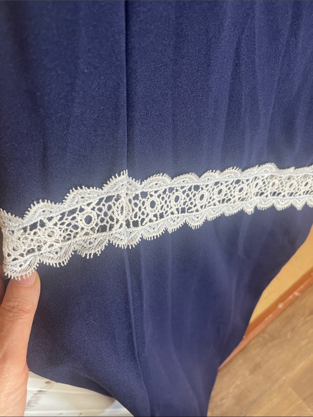 200. Navy Eyelet Short-Sleeve Top & Lace-Trim Wide-Leg Pants Set - Picture 10 of 10
